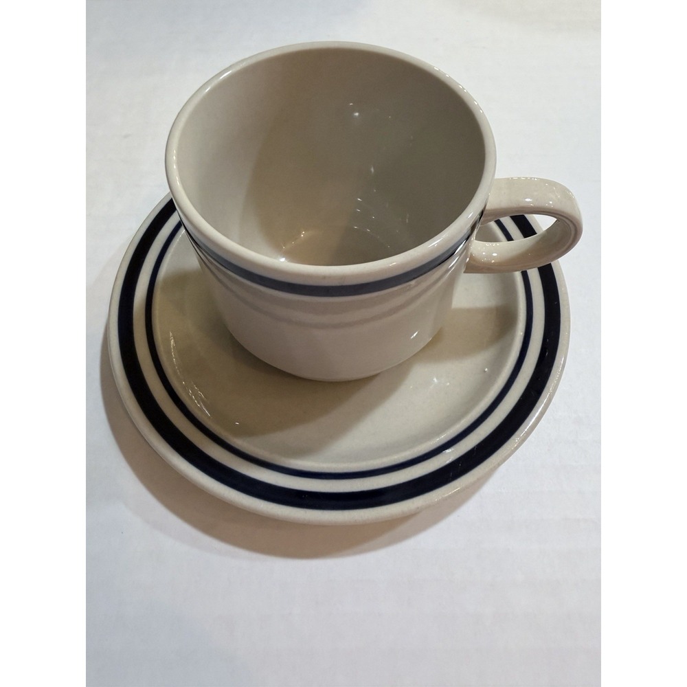 Vintage Newcor Versailles Stoneware Cup and Saucer Set Japan Navy Blue